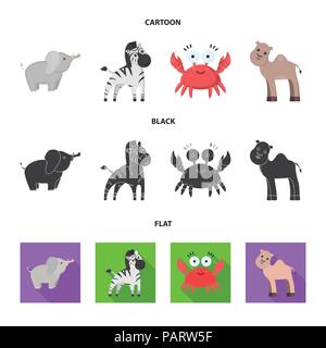 An unrealistic cartoon,black,flat animal icons in set collection for design. Toy animals vector symbol stock  illustration. Stock Vector