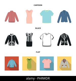 A mans jacket, a tunic, a T-shirt, a business suit. Clothes set collection icons in cartoon,black,flat style vector symbol stock illustration . Stock Vector