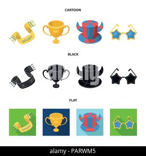 A scarf, a hat with horns and other attributes of the fans.Fans set collection icons in cartoon,black,flat style vector symbol stock illustration . Stock Vector