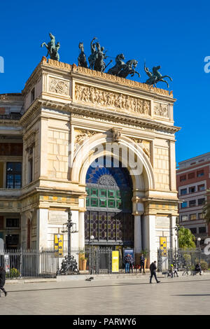 The Politeama Theatre, Teatro Politeama facade, Palermo, Sicily in Piazza Politeama with a bronze Quadriga Stock Photo