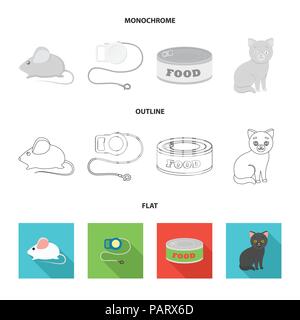 Cat eyes, a collar, a house for a cat, a medal on a ribbon.Cat set collection icons in flat,outline,monochrome style vector symbol stock illustration  Stock Vector