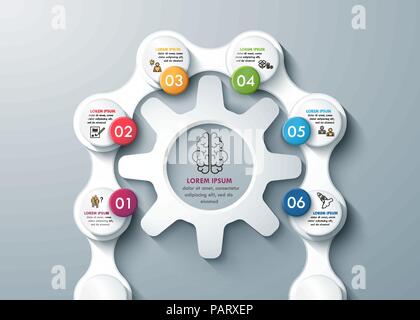 Thinking process whith gear wheels and chains business infographics. Vector EPS 10 Stock Vector