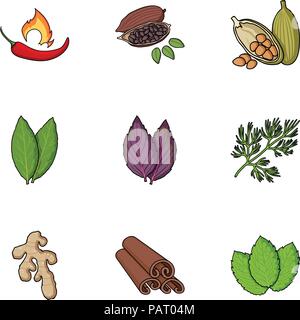 Herb and spices set icons in cartoon style. Big collection of herb and spices vector symbol stock Stock Vector