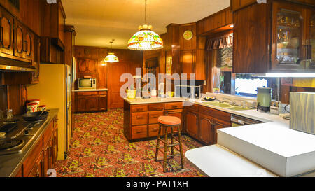 Memphis, TN - Sep. 21, 2017: Kitchen room in Elvis Presley's Graceland Mansion. The mansion is listed in the National Register of Historic Places. Stock Photo