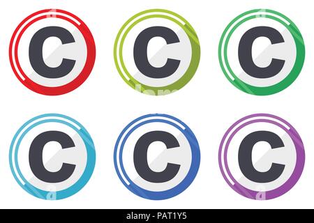 Copyright vector icon set. Colorful flat design web icons on white background in eps 10. Stock Vector