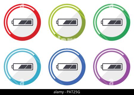 Battery vector icon set. Colorful flat design web icons on white background in eps 10. Stock Vector