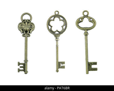 Set of old vintage keys isolated on white. Stock Photo
