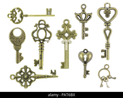Set of old vintage keys isolated on white. Stock Photo