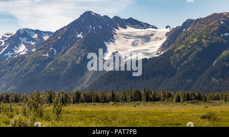 Portage Glacier, Anchorage area, against a blue sky in summertime, Alaska, USA. Stock Photo