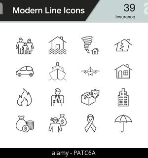 Insurance icons. Modern line design set 39. For presentation, graphic design, mobile application, web design, infographics. Vector illustration. Stock Vector