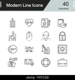 Insurance icons. Modern line design set 40. For presentation, graphic design, mobile application, web design, infographics. Vector illustration. Stock Vector
