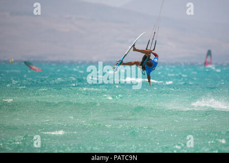 33. Fuerteventura World Cup 2018. GKA Kitesurf Strapless Freestyle. 2018.07.21. Playa Sotavento. Stock Photo