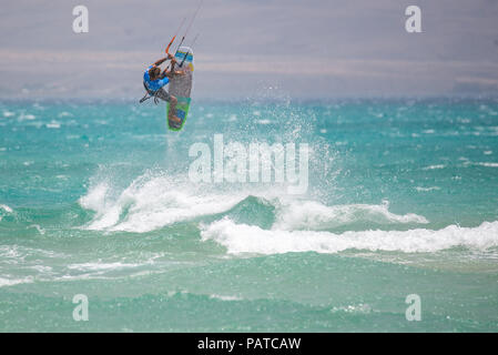 33. Fuerteventura World Cup 2018. GKA Kitesurf Strapless Freestyle. 2018.07.21. Playa Sotavento. Stock Photo