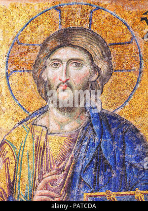 ISTANBUL - MARCH 30: Ancient mosaic in Hagia Sophia on March 30, 2013 in Istanbul, Turkey. Hagia Sophia is the greatest monument of Byzantine Culture. Stock Photo