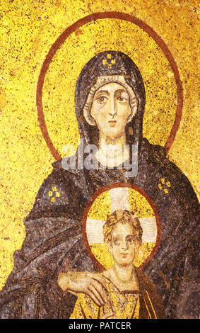 ISTANBUL - MARCH 30: Ancient mosaic in Hagia Sophia on March 30, 2013 in Istanbul, Turkey. Hagia Sophia is the greatest monument of Byzantine Culture. Stock Photo