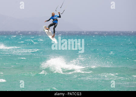 33. Fuerteventura World Cup 2018. GKA Kitesurf Strapless Freestyle. 2018.07.21. Playa Sotavento. Stock Photo