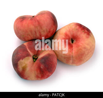 Chinese flat peaches on a white background Stock Photo