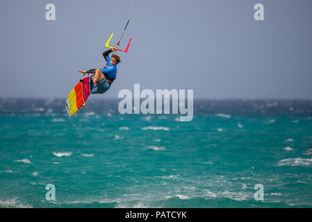 33. Fuerteventura World Cup 2018. GKA Kitesurf Strapless Freestyle. 2018.07.21. Playa Sotavento. Stock Photo