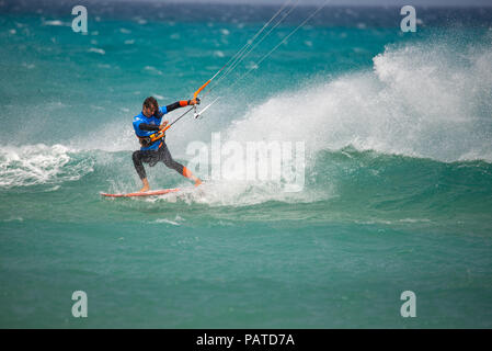 33. Fuerteventura World Cup 2018. GKA Kitesurf Strapless Freestyle. 2018.07.21. Playa Sotavento. Stock Photo