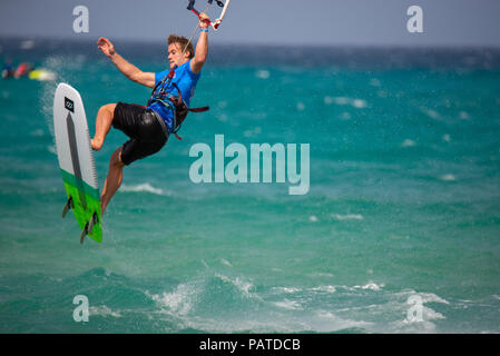 33. Fuerteventura World Cup 2018. GKA Kitesurf Strapless Freestyle. 2018.07.21. Playa Sotavento. Stock Photo