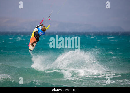 33. Fuerteventura World Cup 2018. GKA Kitesurf Strapless Freestyle. 2018.07.21. Playa Sotavento. Stock Photo