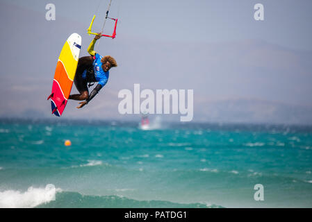 33. Fuerteventura World Cup 2018. GKA Kitesurf Strapless Freestyle. 2018.07.21. Playa Sotavento. Stock Photo