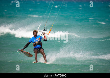 33. Fuerteventura World Cup 2018. GKA Kitesurf Strapless Freestyle. 2018.07.21. Playa Sotavento. Stock Photo