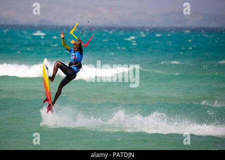 33. Fuerteventura World Cup 2018. GKA Kitesurf Strapless Freestyle. 2018.07.21. Playa Sotavento. Stock Photo