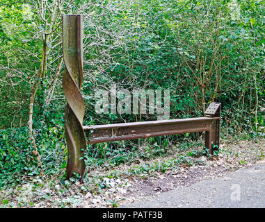A mile marker sculpture of the Marriotts Way long distance path at Hellesdon, Norfolk, England, United Kingdom, Europe. Stock Photo