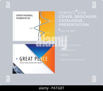 Soft design presentation template with colourful waves and lines. Abstract vector set of modern horizontal banners Stock Vector