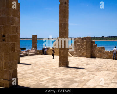 The Sveva Tower 18th century tuna factory at Vendicari Nature Reserve outside of Noto, Sicily. Stock Photo