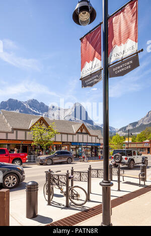 Downtown Canmore on the western edge of the Rocky Mountains, Alberta, Canada Stock Photo
