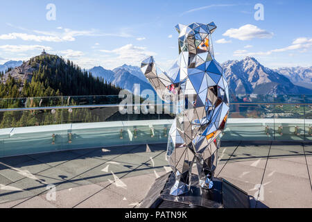 The mirror bear statue at the summit building on Sulphur Mountain in the Rocky Mountains, Banff, Alberta, Canada Stock Photo