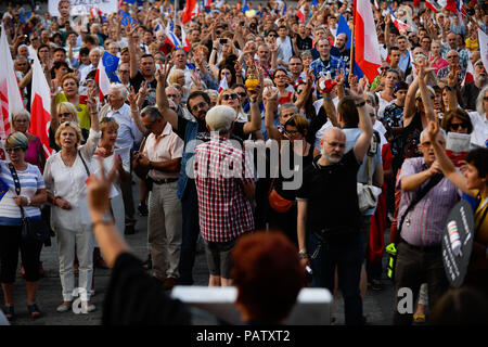 People seen gesticulating during the demonstration. A protest demanding free courts at the Main Square after Polish Senate votes another round of amends to the bills on the judiciary that makes firing and appointing judges by politicians even easier. Stock Photo