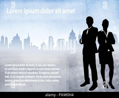 business people over urban background with space for text - vector Stock Vector