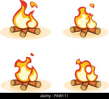 Cartoon vector bonfire with burning fire animation Stock Vector