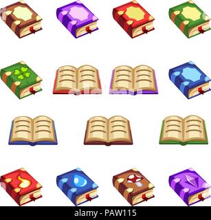 Set of cartoon closed and opened books Stock Vector