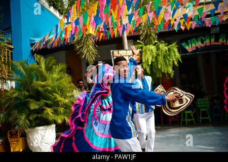 Traditional group dressed up representing the multiple dance styles present in the Colombian Caribbean Stock Photo