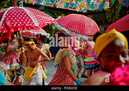Traditional group dressed up representing the multiple dance styles present in the Colombian Caribbean Stock Photo