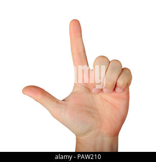 Gesture finger snapping or  mean sign, lame or loser gesture with L fingers isolated on white background Stock Photo