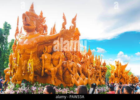 Candle Festival UBON RATCHATHANI, THAILAND - July 15: Many people visit the annual candle parade in Ubon Ratchathani on July 15, 2017, Ubonratchathani Stock Photo