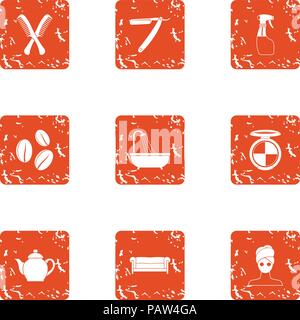 Friseur icons set, grunge style Stock Vector