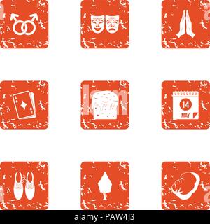 Romance novel icons set, grunge style Stock Vector