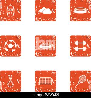 Sport centre icons set, grunge style Stock Vector