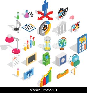 Adding machine icons set, isometric style Stock Vector