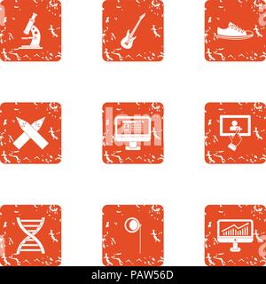 Science programme icons set, grunge style Stock Vector