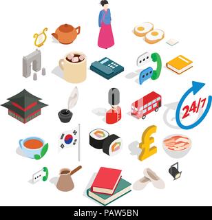 Quiet life icons set, isometric style Stock Vector