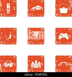 Short film icons set, grunge style Stock Vector