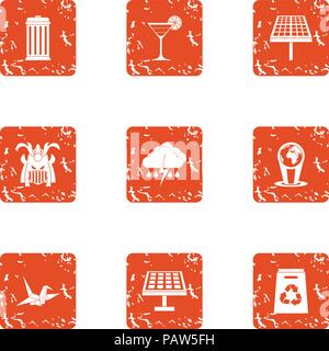 ECO business icons set, grunge style Stock Vector