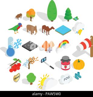 Wildlife sanctuary icons set, isometric style Stock Vector